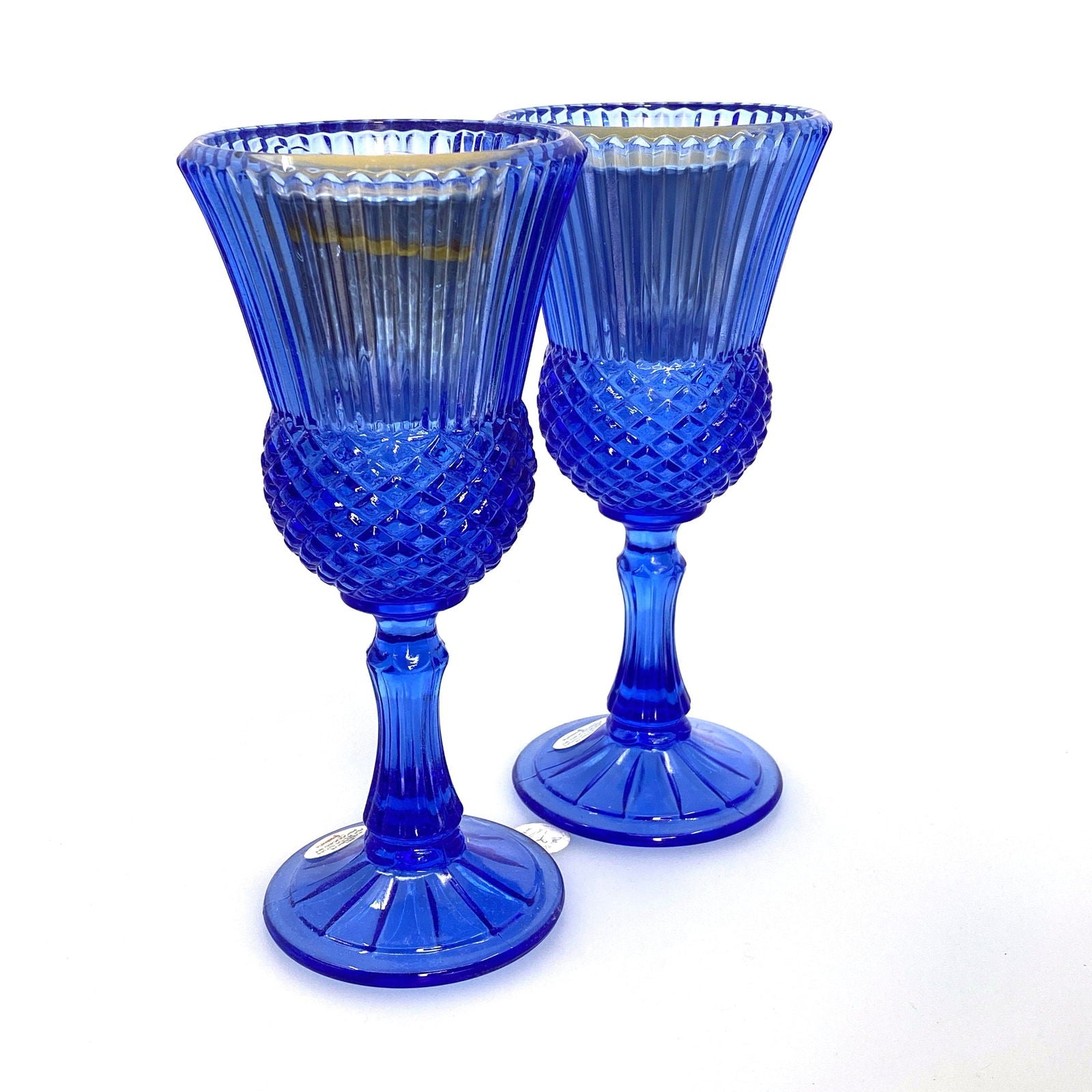 Avon by Fostoria Glass Candle Holder Cobalt Blue MARTHA & GEORGE WASHINGTON 1976, Set of 2 -  | Buy at Parsimony Shoppes