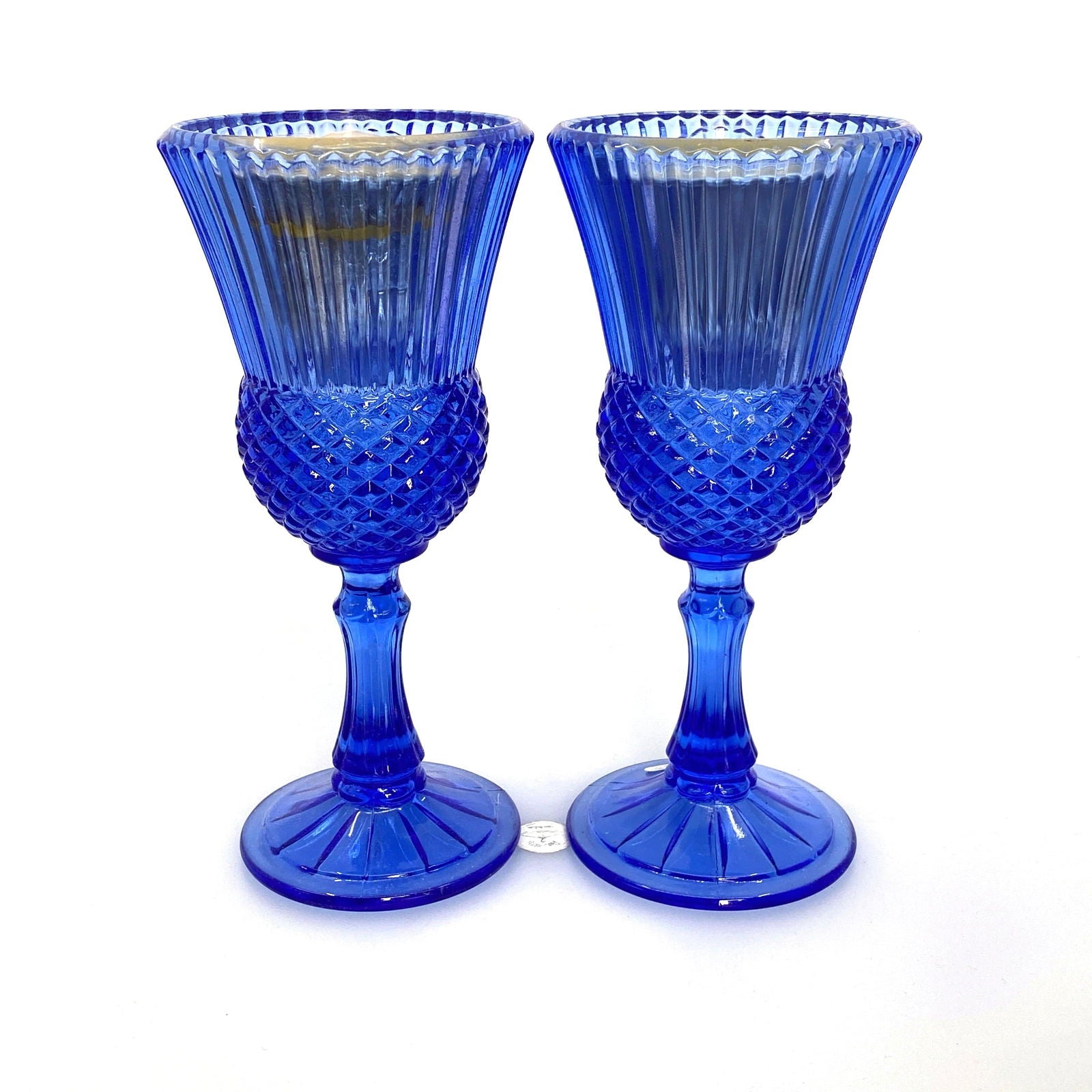 Avon by Fostoria Glass Candle Holder Cobalt Blue MARTHA & GEORGE WASHINGTON 1976, Set of 2 -  | Buy at Parsimony Shoppes