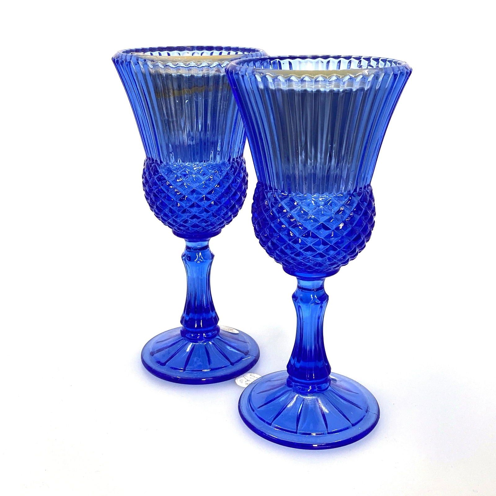 Avon by Fostoria Glass Candle Holder Cobalt Blue MARTHA & GEORGE WASHINGTON 1976, Set of 2 -  | Buy at Parsimony Shoppes