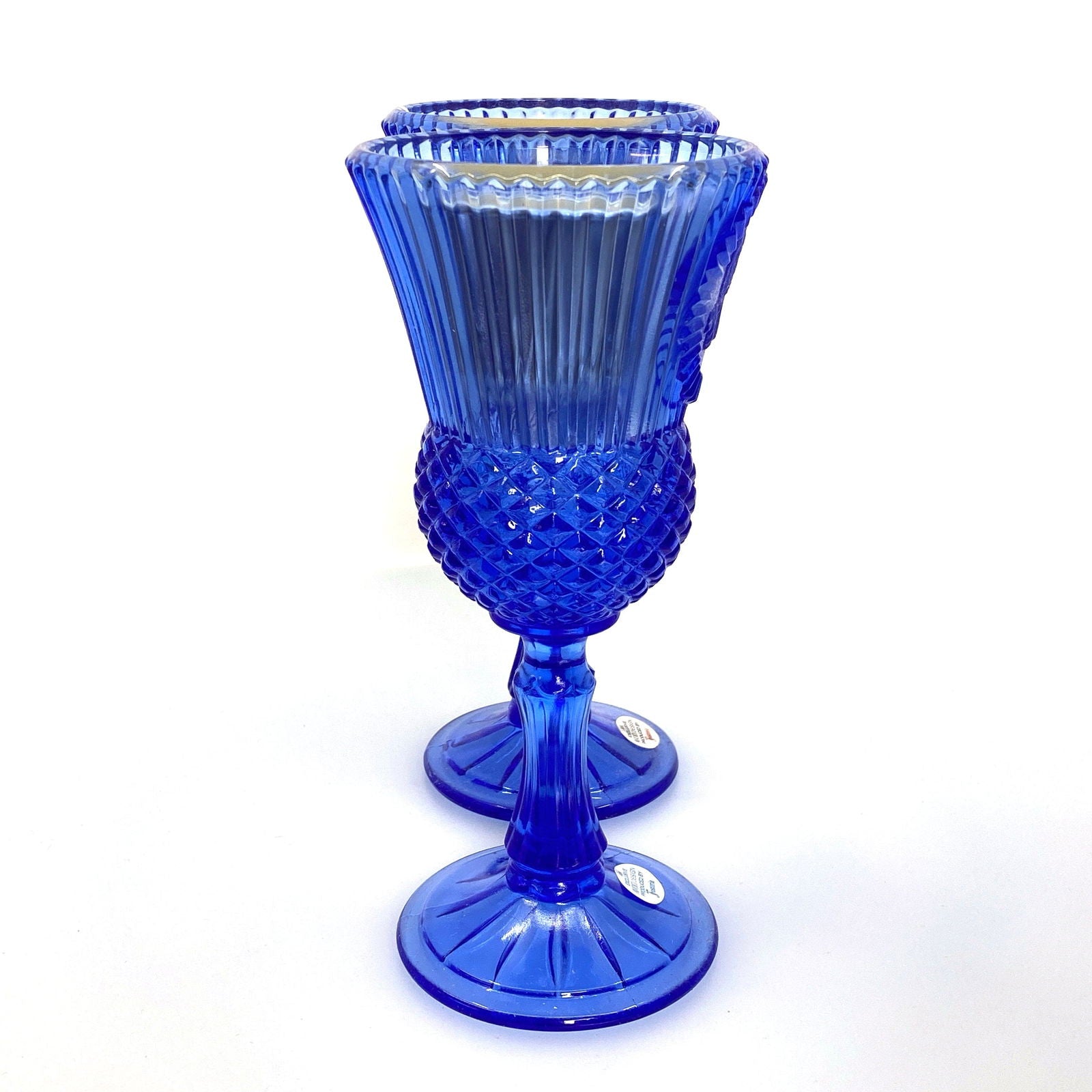 Avon by Fostoria Glass Candle Holder Cobalt Blue MARTHA & GEORGE WASHINGTON 1976, Set of 2 -  | Buy at Parsimony Shoppes