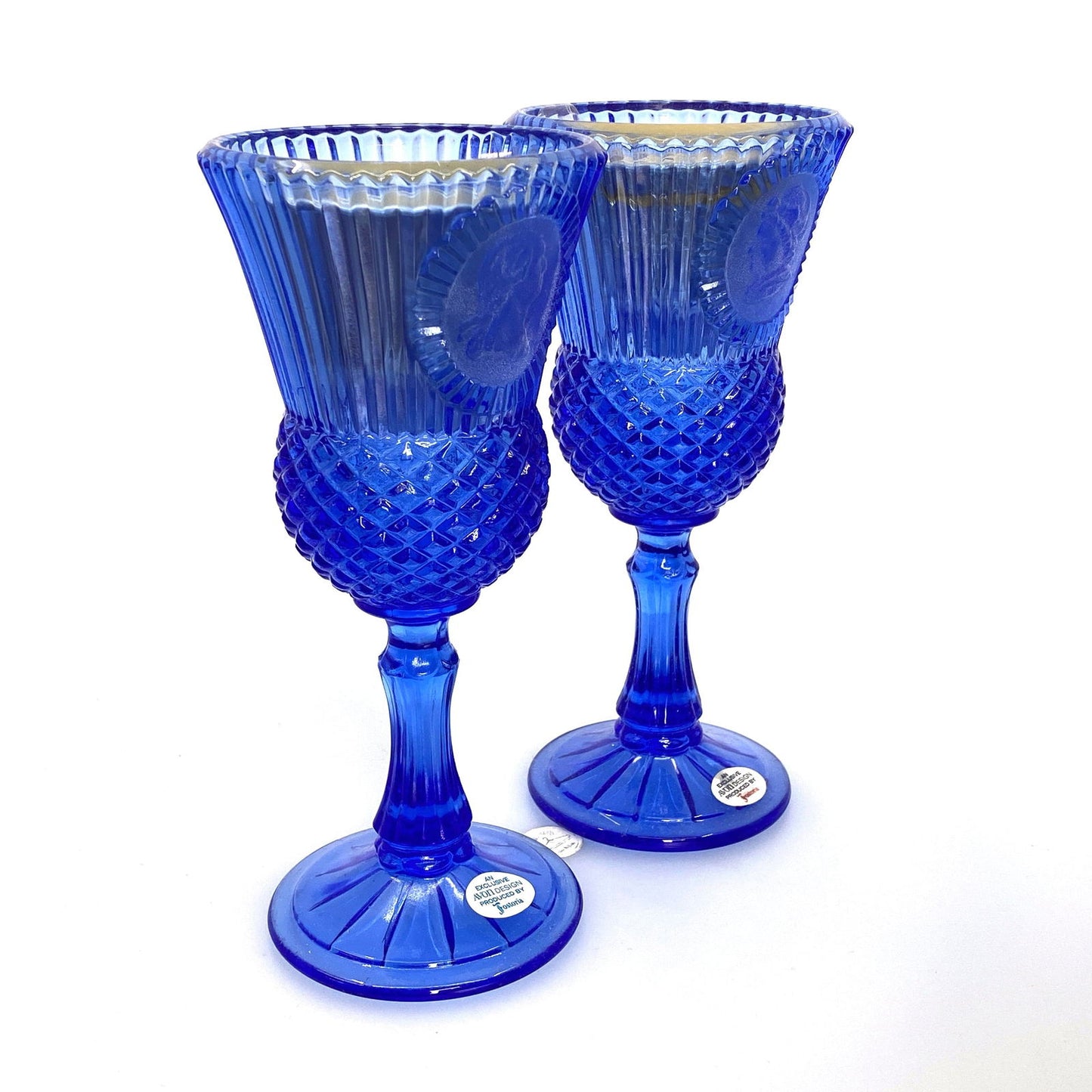Avon by Fostoria Glass Candle Holder Cobalt Blue MARTHA & GEORGE WASHINGTON 1976, Set of 2 -  | Buy at Parsimony Shoppes
