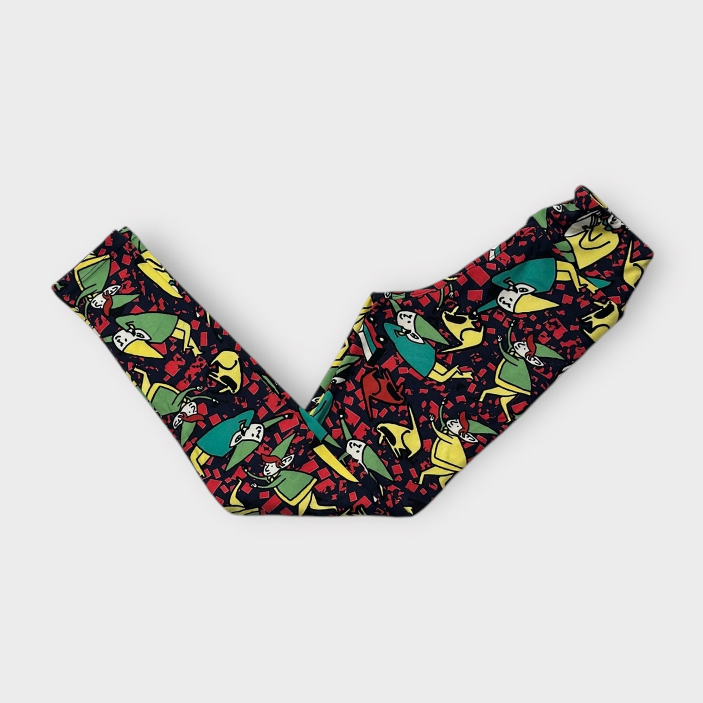 LuLaRoe Leggings Tween (00-0) - Navy, Red & Yellow Jester Print - Ultra Soft Stretch Fabric