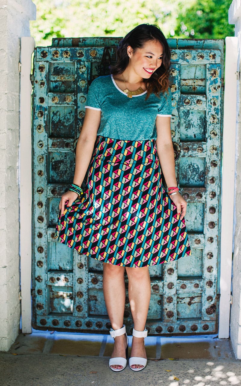 LuLaRoe Womens S Red/Blue/Black Stylized Floral Dot Print Azure Skirt NWT*
