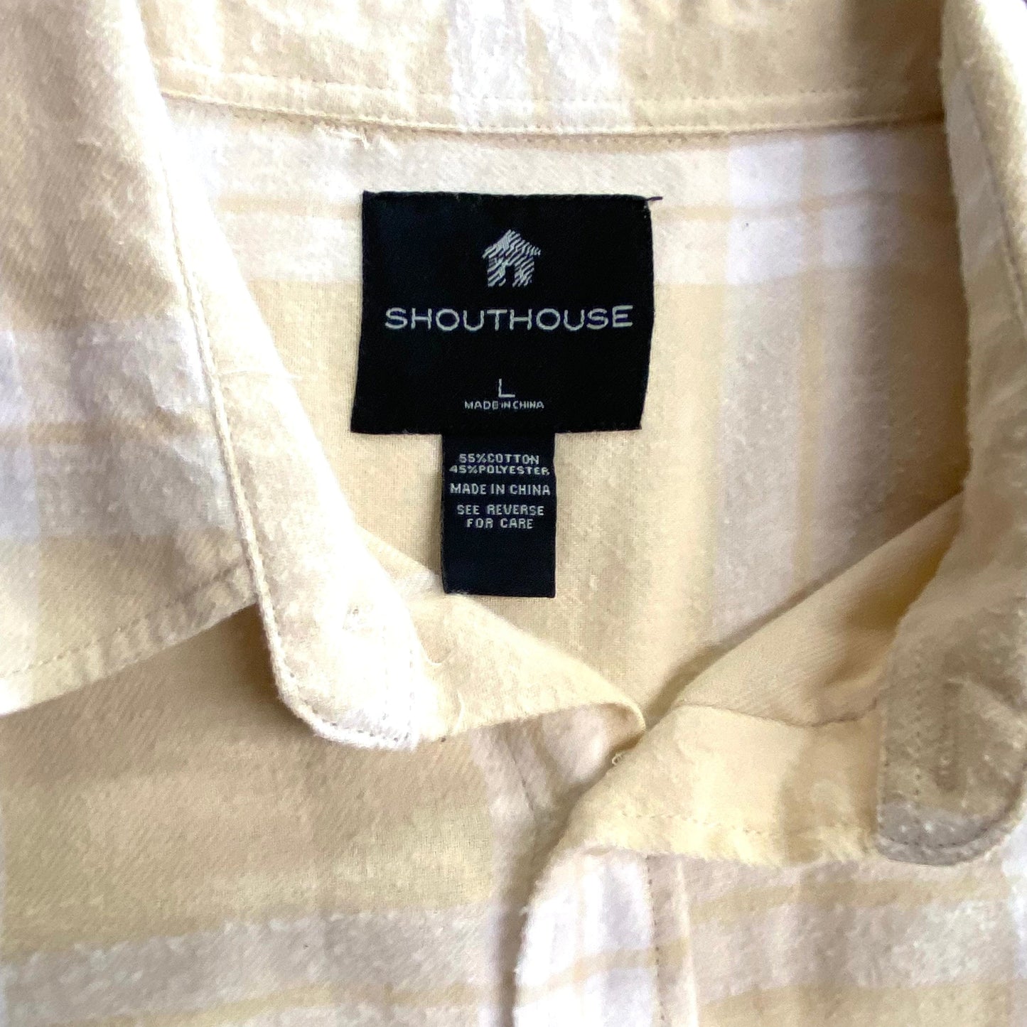 Shouthouse Mens Size L Cream/White Plaid Soft Flannel Shirt L/s