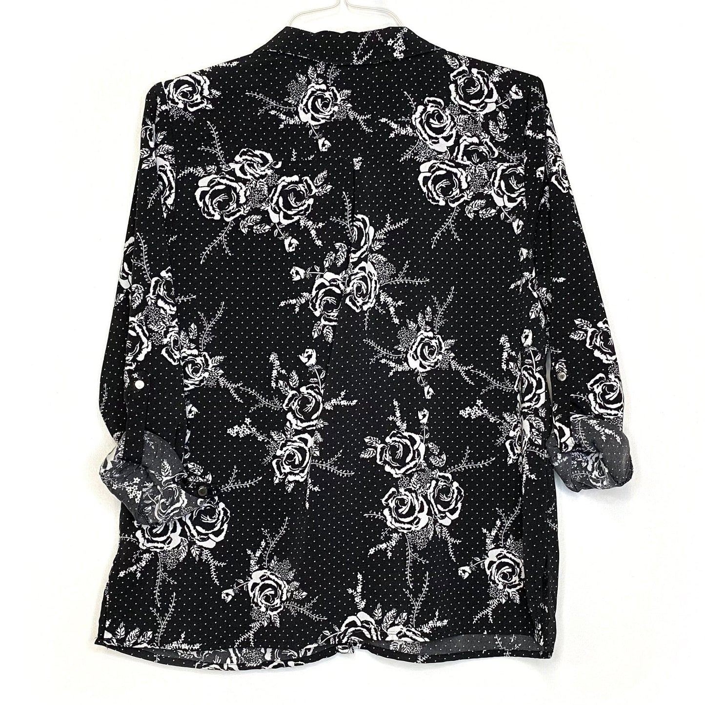 Notations Womens Size L White/Black Pin Dot/Floral Top Pre-Owned