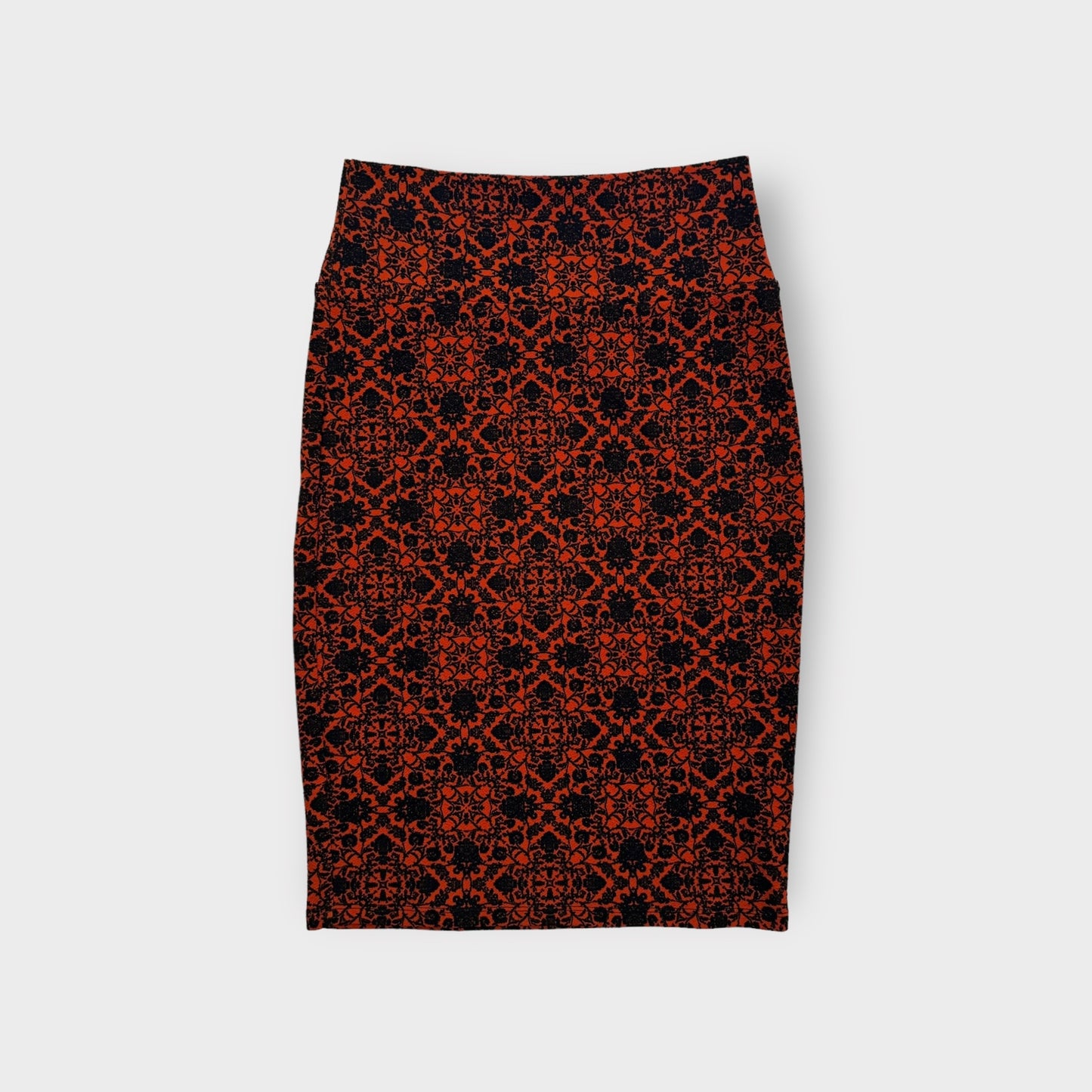 LuLaRoe Cassie Pencil Skirt | XS (2-4) | Orange/black | Damask | NWT