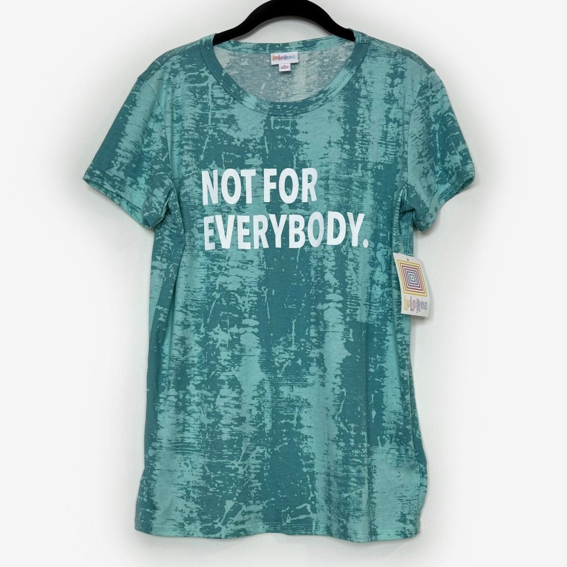 LuLaRoe | Liv T | S (6-8) | Green/white | ‘NOT FOR EVERYBODY’ | Acid Washed | NWT