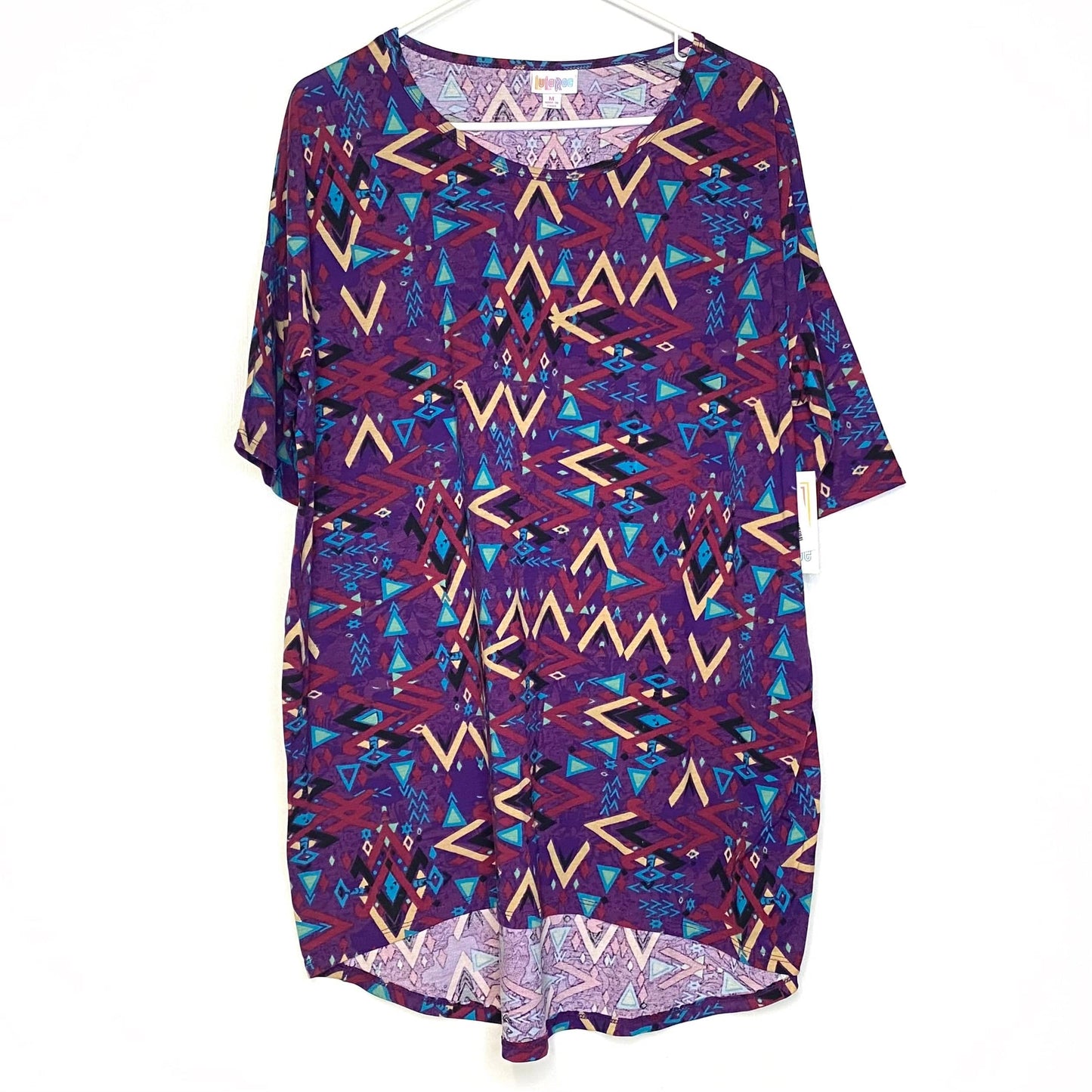 LuLaRoe Womens M Irma Multicolor/Purple Abstract Pattern S/s Tunic Top NWT