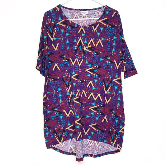 LuLaRoe Womens M Irma Multicolor/Purple Abstract Pattern S/s Tunic Top NWT