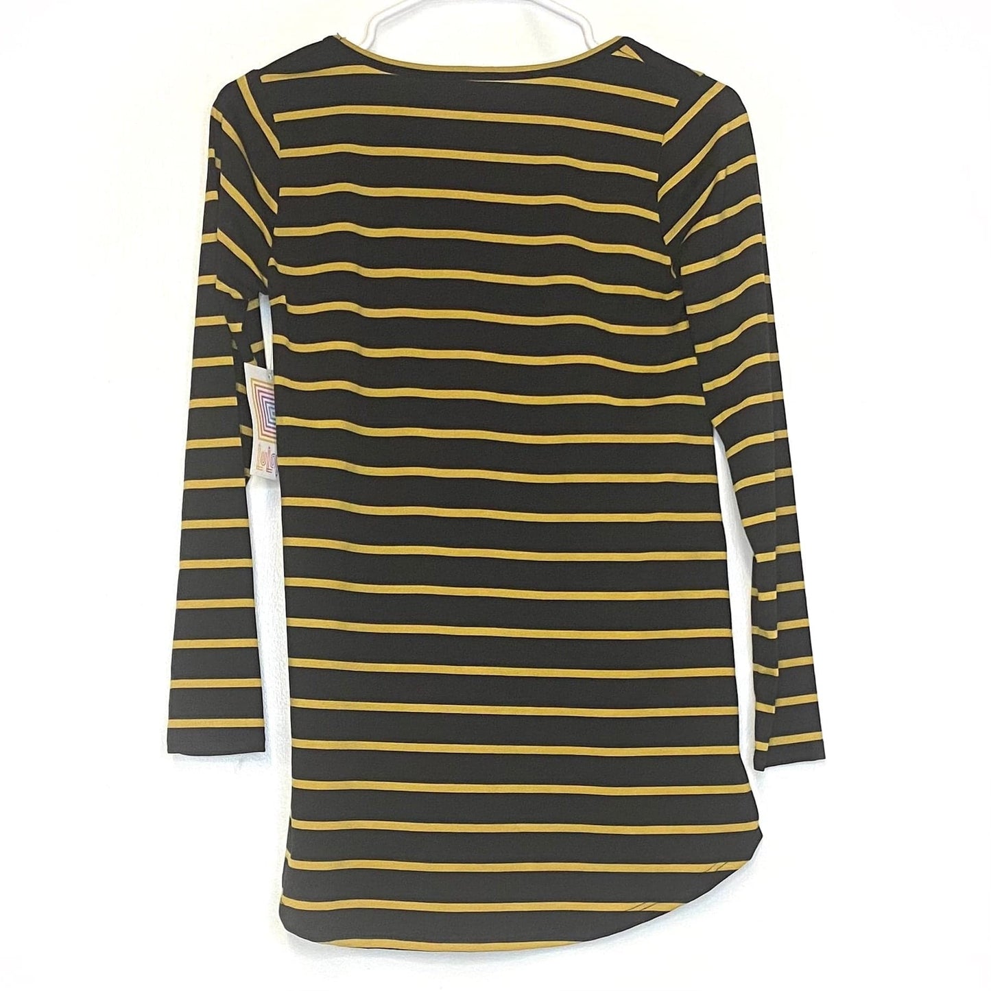 LuLaRoe Vault | Lynnae High-Low L/s Top | Size: XXS (00-0) | Black/Gold | Striped | NWT