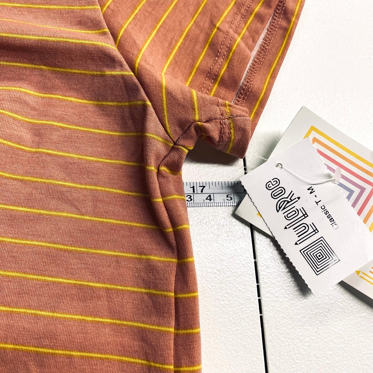 LuLaRoe Womens M Pink/Yellow Striped Classic T S/s Top NWT