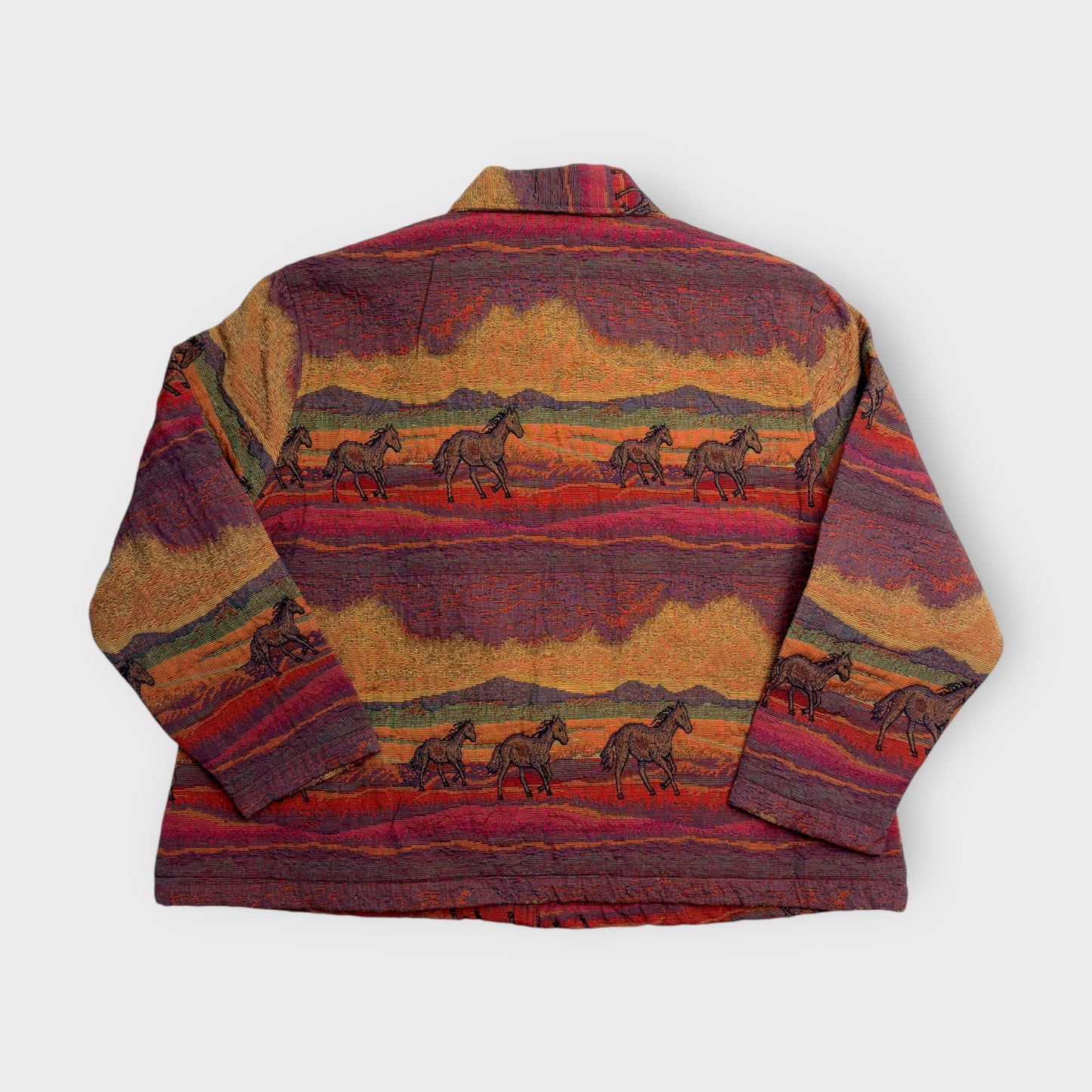 Sara Studio Woman Unlined Tapestry Jacket | 2X | Multicolor Landscape & Horses | NWT