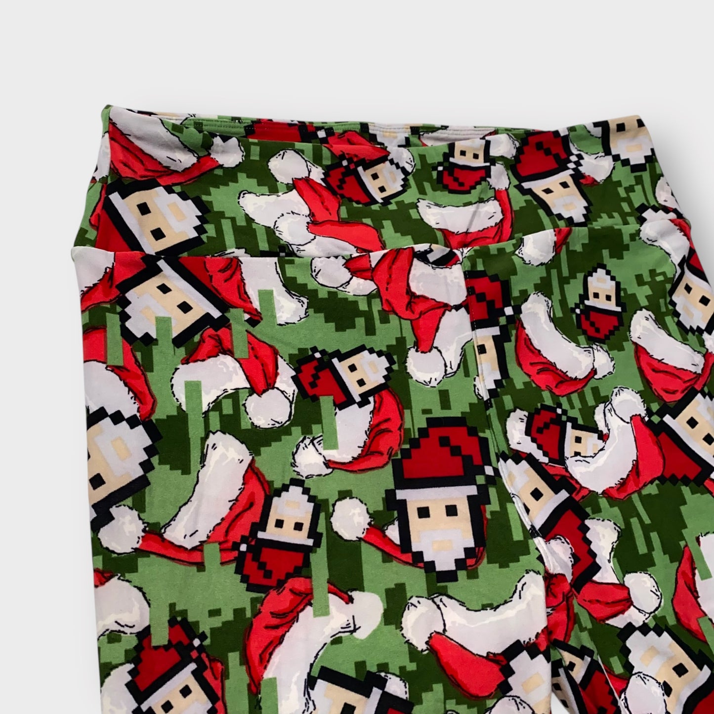 LuLaRoe Leggings TC (12-18) - Green, Red & White Pixelated Santa Print - Ultra Soft Stretch Fabric