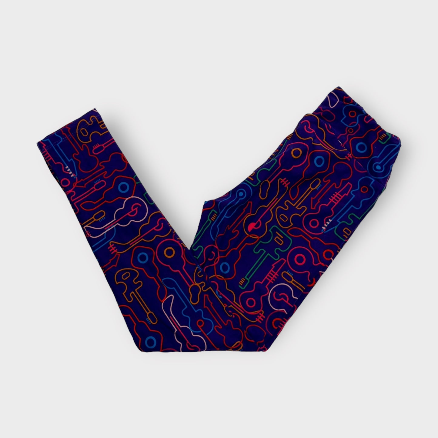 LuLaRoe Leggings | OS (2-10) | Purple Bright Line-Drawn Guitars | Buttery Soft | New