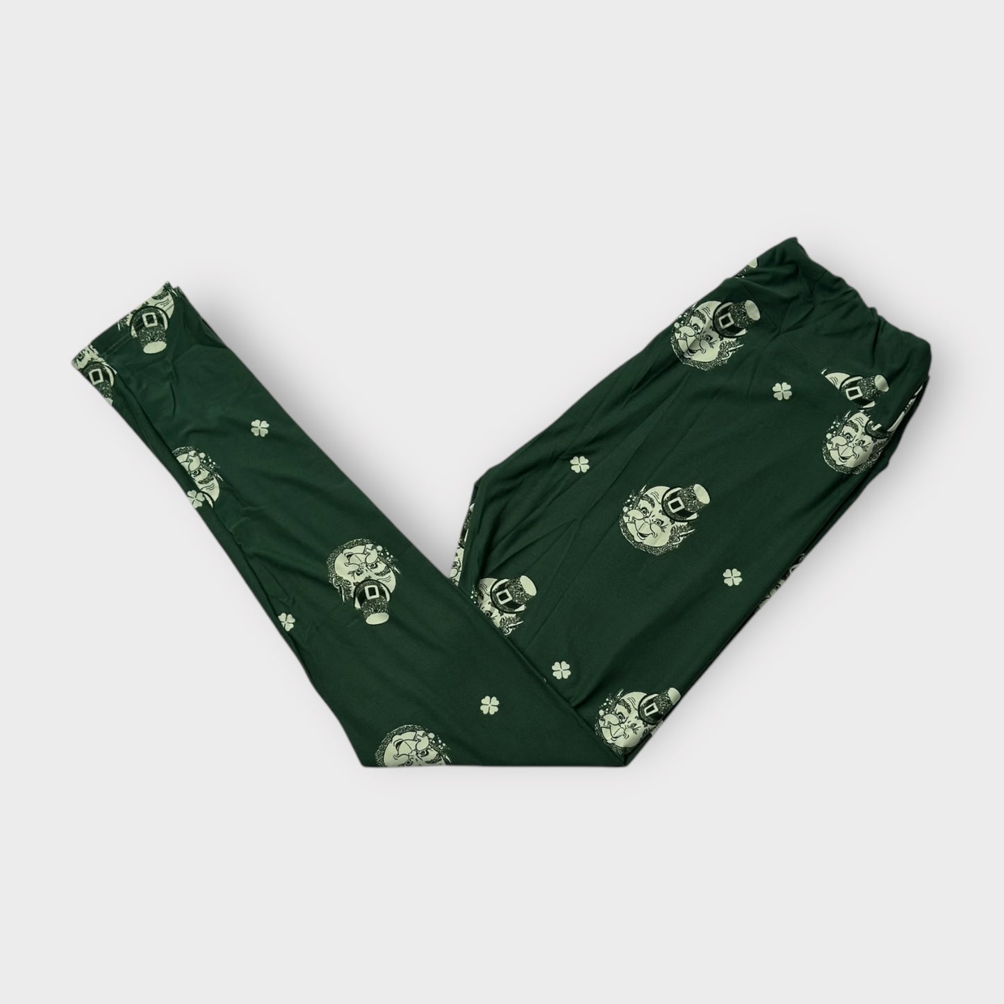 LuLaRoe Leggings TC (12-18) - Green & Beige Leprechaun and Shamrock Print - Ultra Soft Stretch Fabric