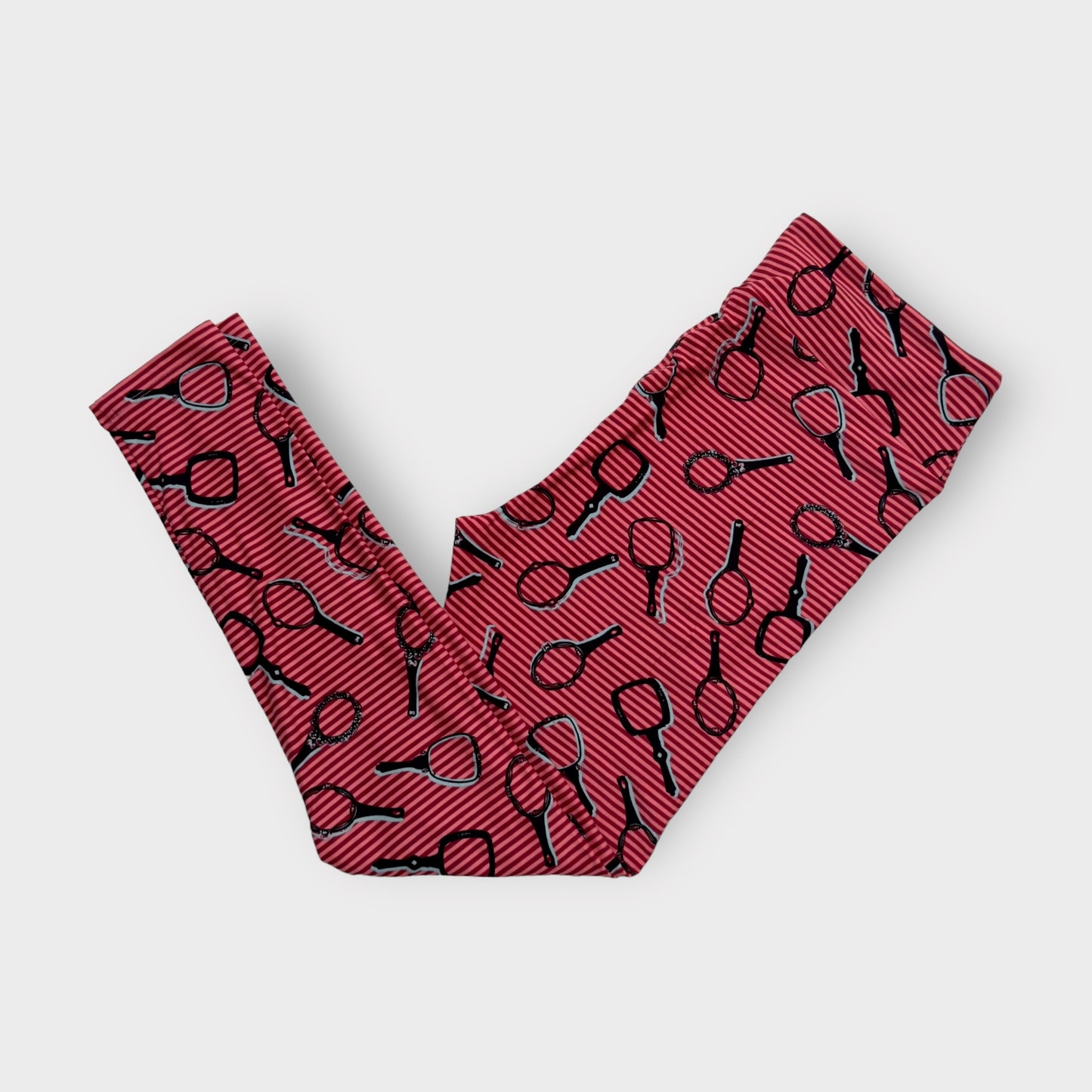 LuLaRoe Print Leggings | TC (12-18) | Red Striped Hand Held Mirrors | Buttery Soft | New