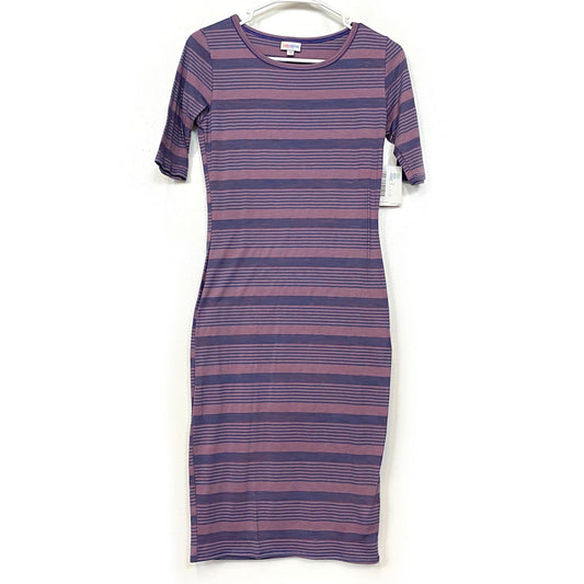 LuLaRoe Womens XS Purple/Blue Striped Julia Shift Dress Scoop Neck ½ Sleeves NWT