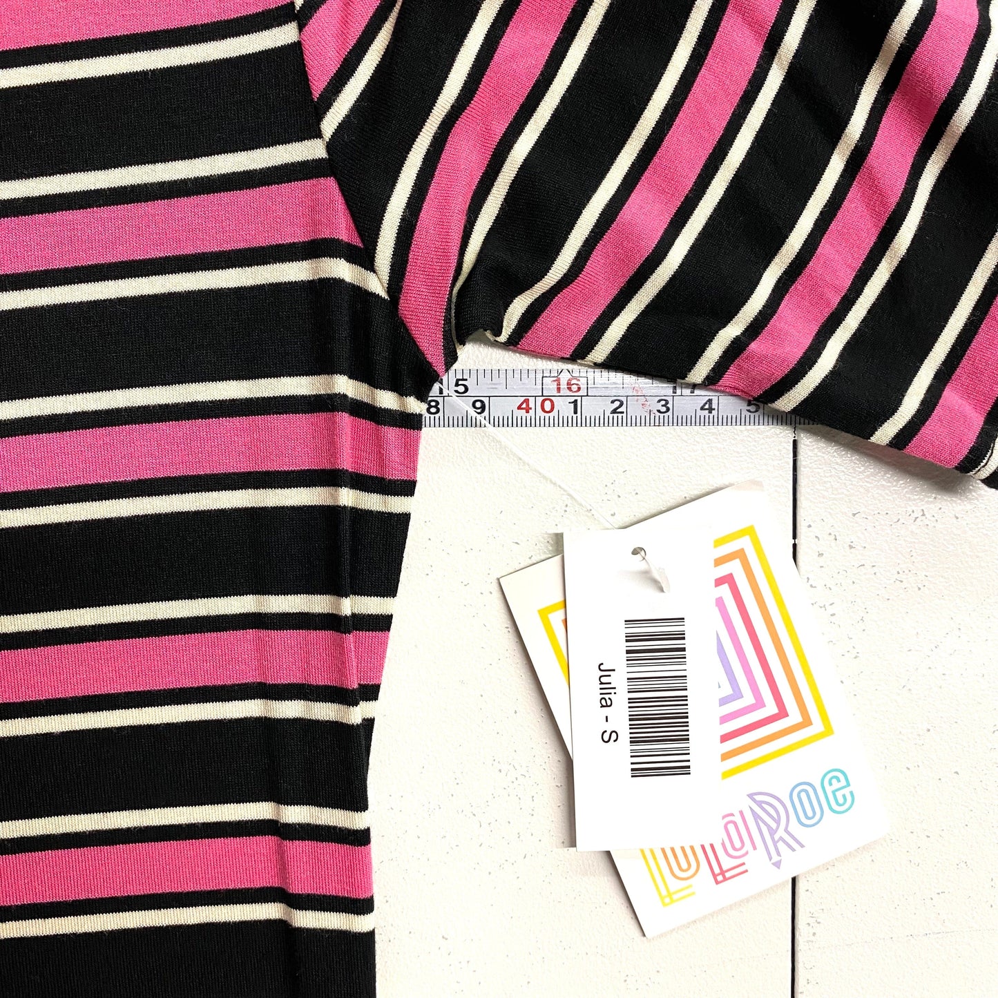 LuLaRoe Julia Bodycon Dress | S (4-6) | Pink/Black/White | Striped | NWT