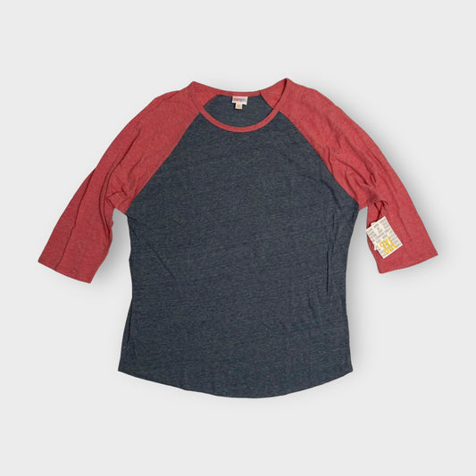 LuLaRoe Randy Baseball Tee - 3XL (24-26) - Heathered Charcoal Gray & Red - Soft Stretch NWT