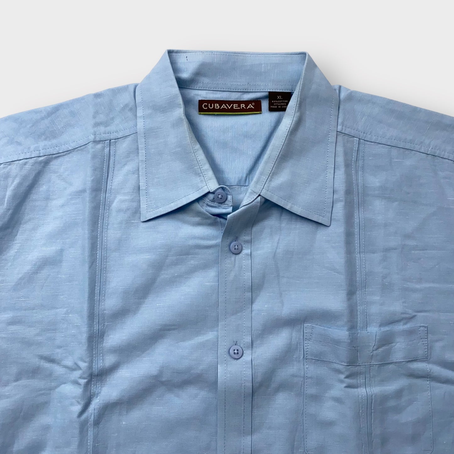 Cubavera Men's Light Blue Long Sleeve Button-Up Cotton-Linen Blend Shirt - Size XL