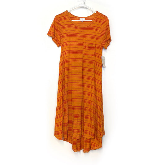 LuLaRoe Womens XS Orange/Red Uneven Stripes 'Carly' S/s Swing Dress NWT
