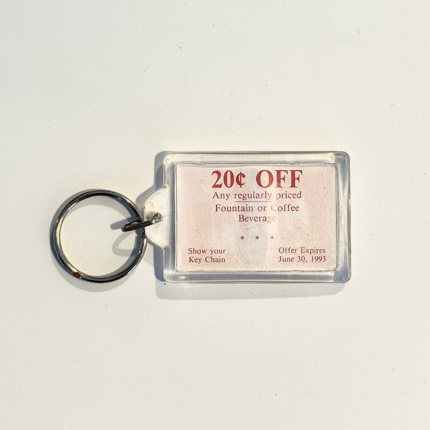 Vintage ‘Hop-In Convenience Stores -1993’ Key Ring Rectangle Clear Acrylic, EUC