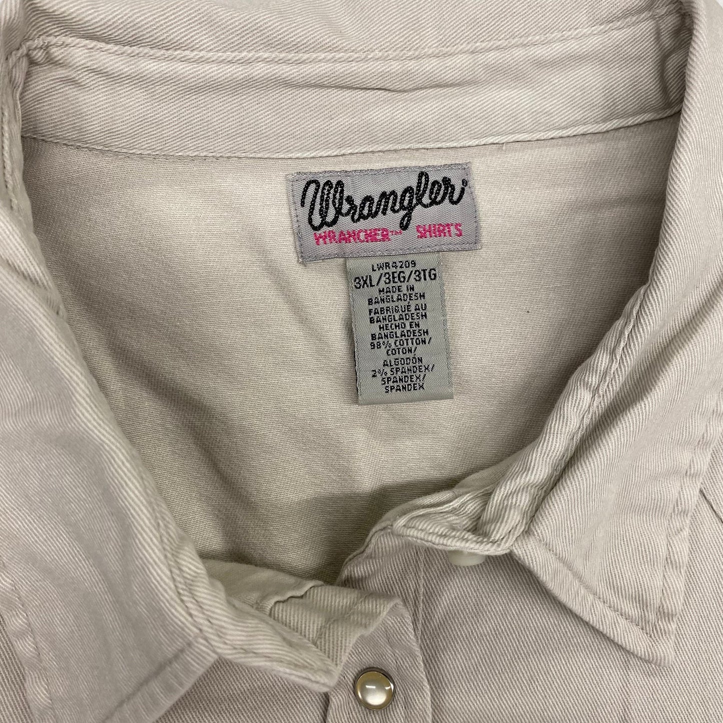 Wrangler Wrancher Shirts Womens 3XL Cream Western Shirt Pearl Snap-Up EUC