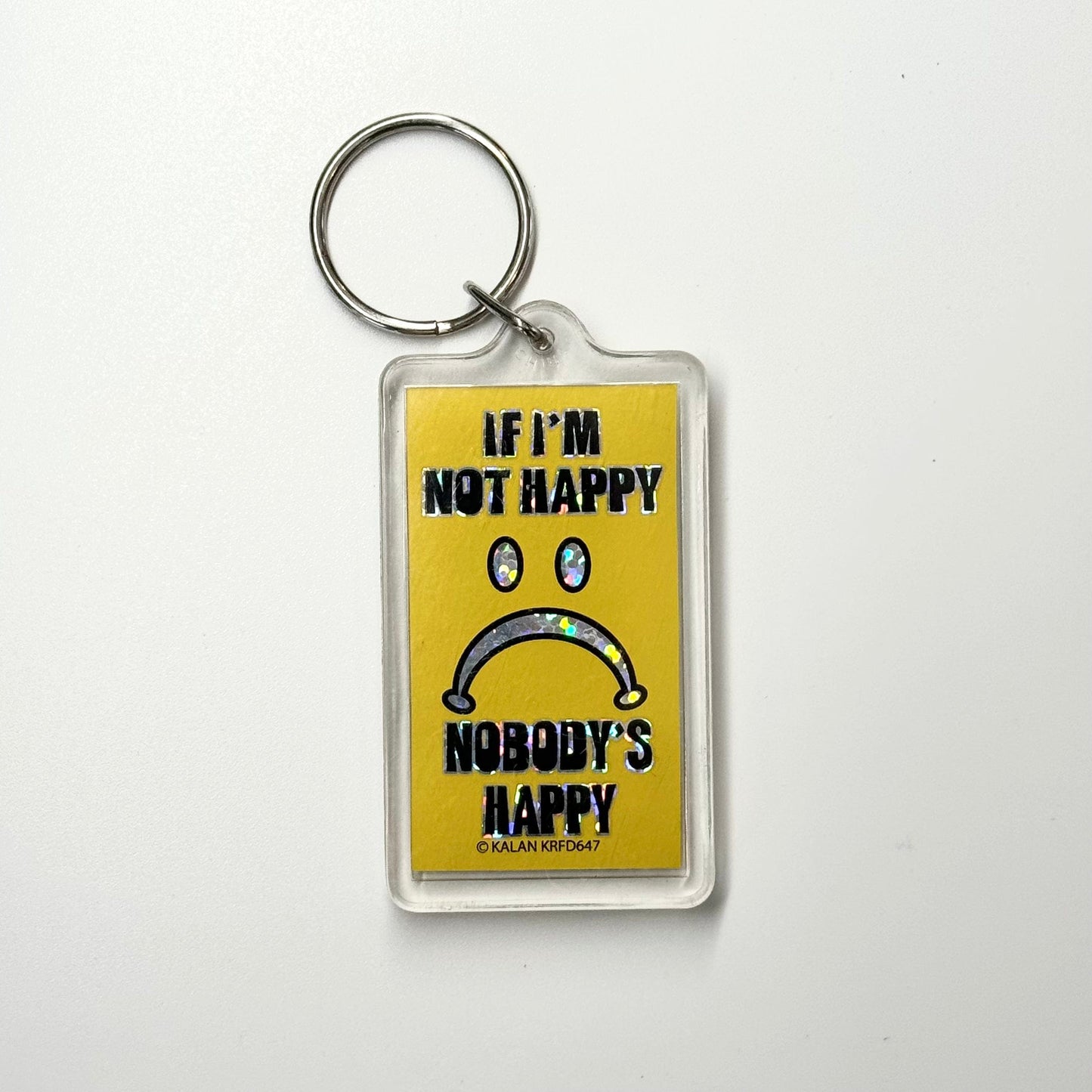 Vintage Novelty Adult Humor Keychain ‘If Im Not Happy Nobody’s Happy’ Key Ring Clear Acryli