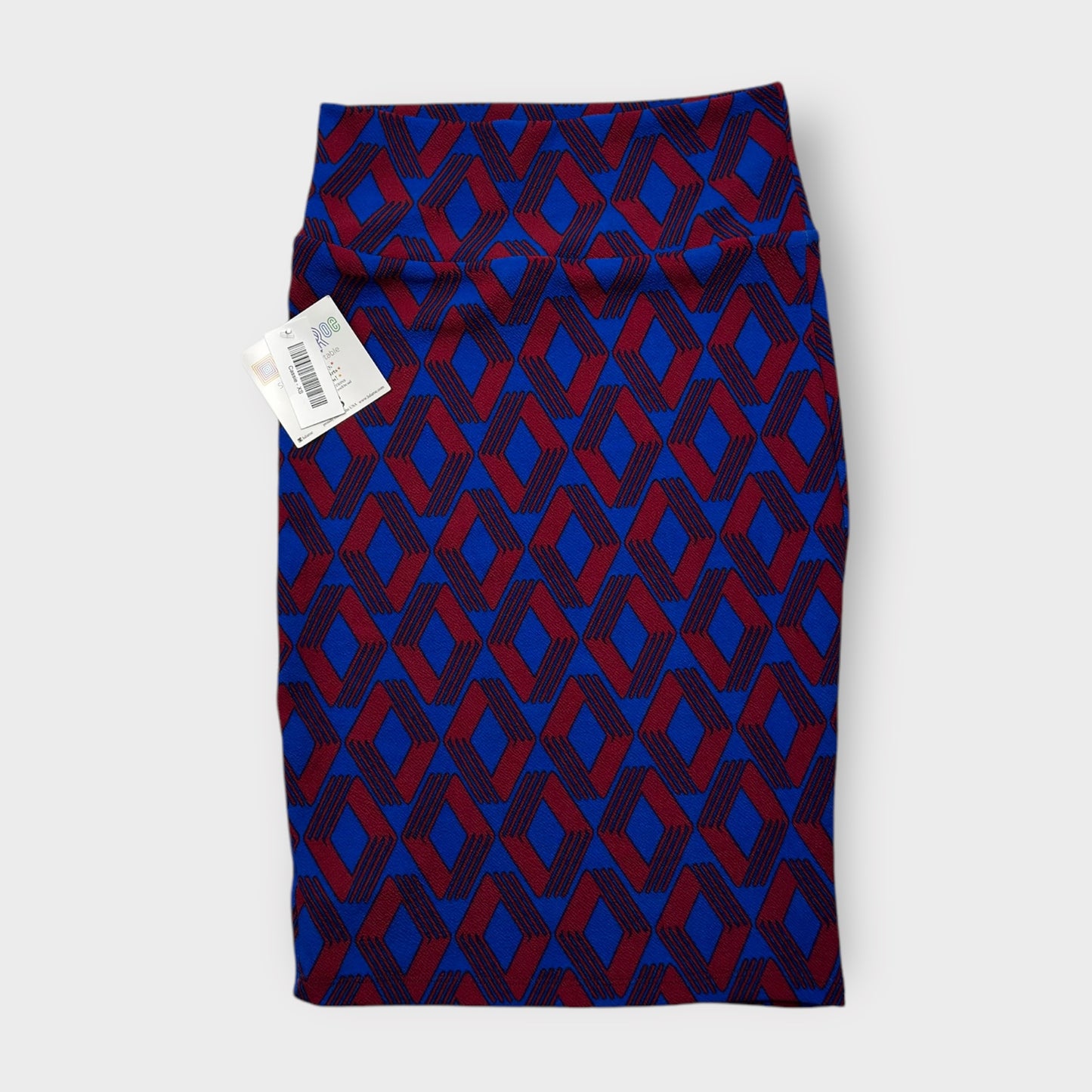 LuLaRoe Cassie Pencil Skirt - Blue/Red Geometric Diamonds - Women's XS (0-2) - NWT