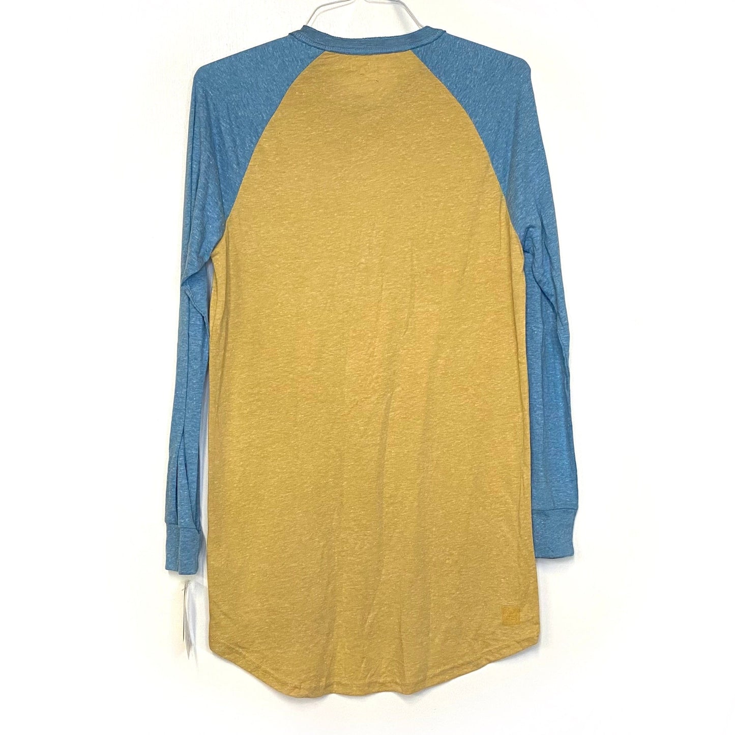 LuLaRoe Unisex Size XS Heather Wheat Yellow/Blue Mark Colorblock Henley Shirt L/s NWT