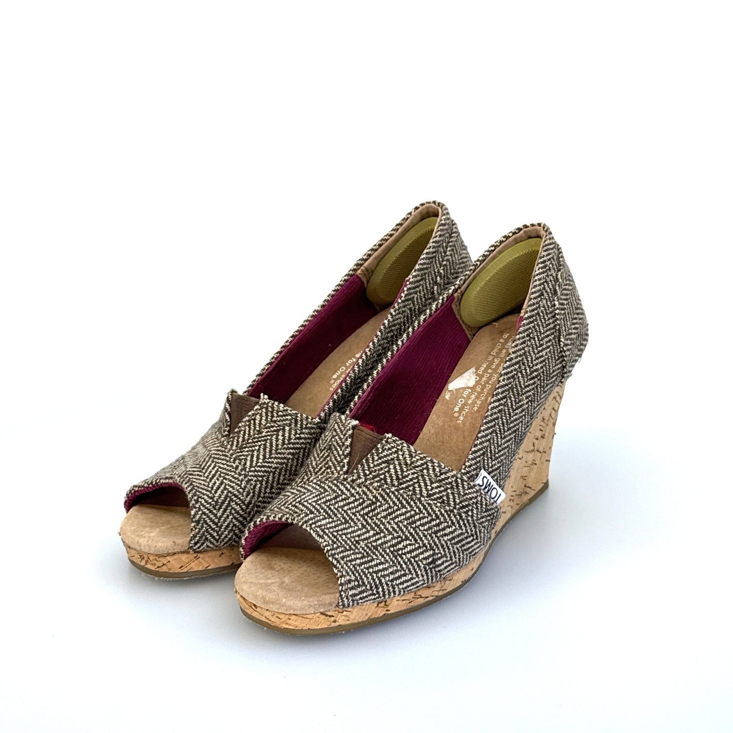 Toms | Womens Herringbone Wedge Cork Heel Shoes | Color: Brown/White | Size: 5 | Pre-Owned