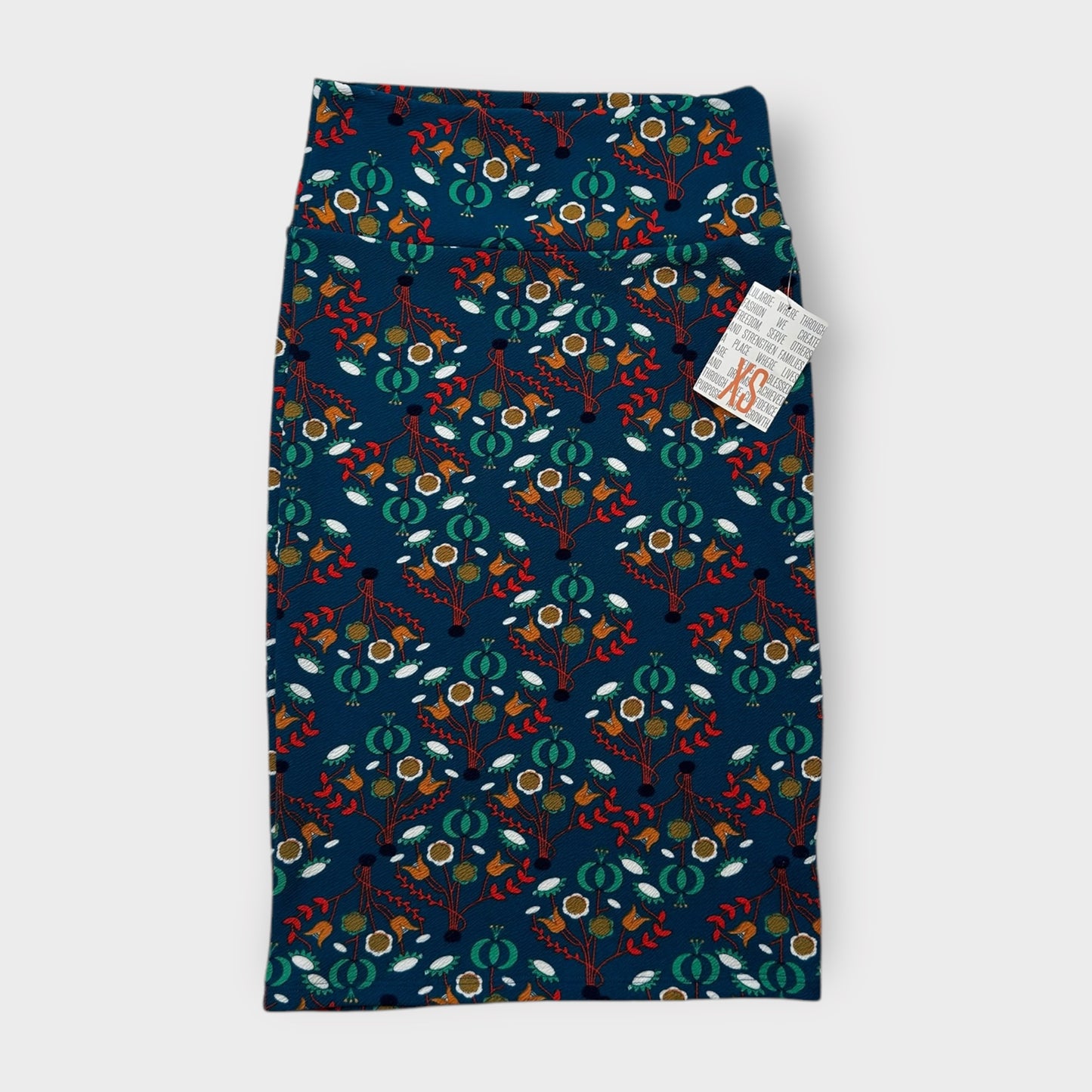 LuLaRoe Cassie Pencil Skirt - Blue Retro Floral Pattern - Size XS (2-4) - NWT