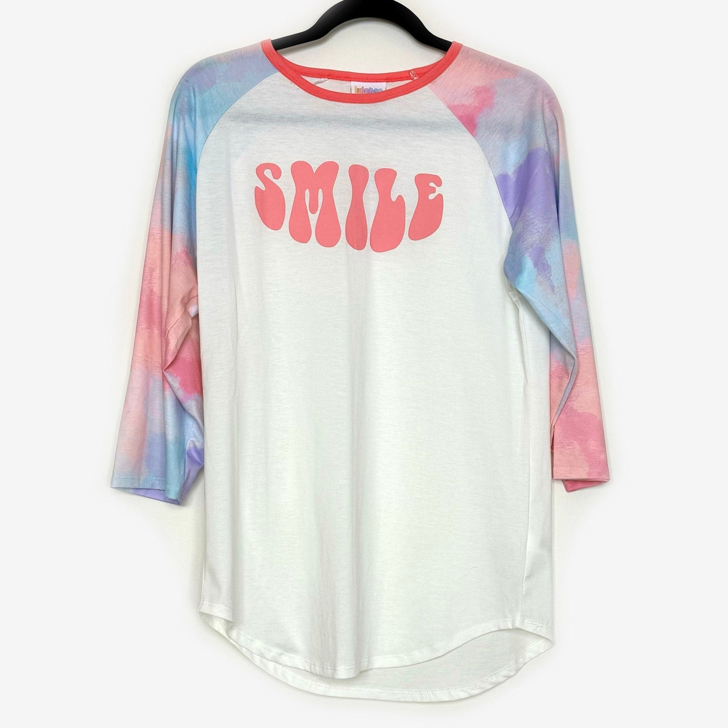 LuLaRoe Vault | Randy SMILE Raglan Tee | Size: M | Color: Blue/White | Watercolor | NWT