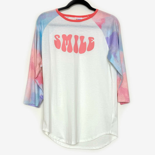 LuLaRoe Vault | Randy SMILE Raglan Tee | Size: M | Color: Blue/White | Watercolor | NWT