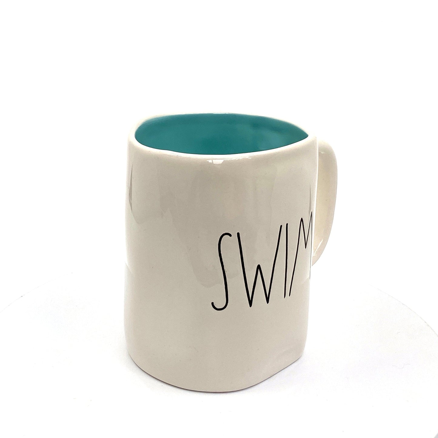 Rae Dunn Artisan Collection ‘SWIM’ Large Letter White/Blue Coffee Cup Mug By Magenta