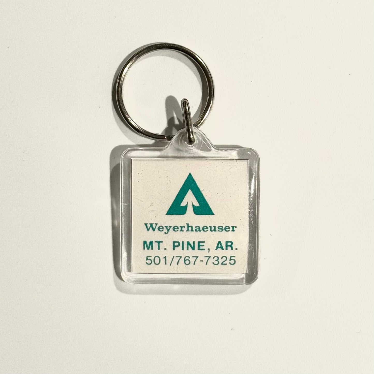 Weyerhaeuser Mt. Pine, AR | Square Acrylic Keychain Key Ring | Color: White