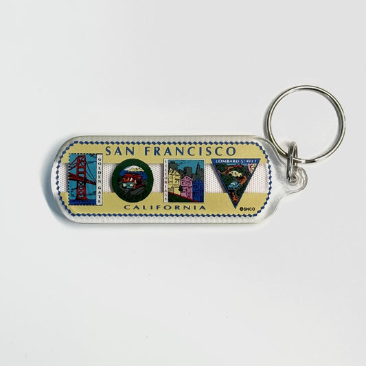 Vintage San Francisco Travel Souvenir Acrylic Keychain Key Ring Oblong, Pre-Owned
