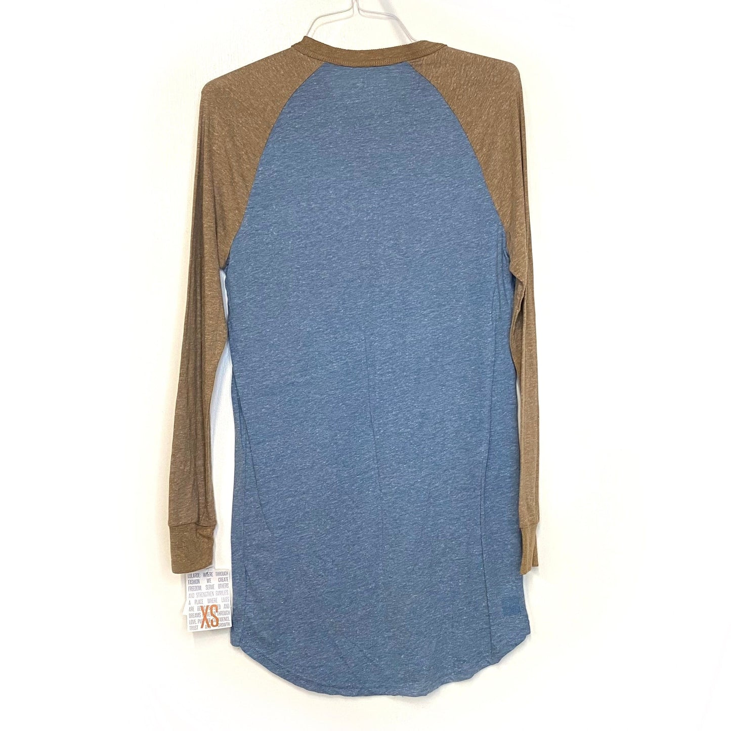 LuLaRoe Unisex Size XS Heather Brown/Blue Mark Colorblock Henley Shirt L/s NWT