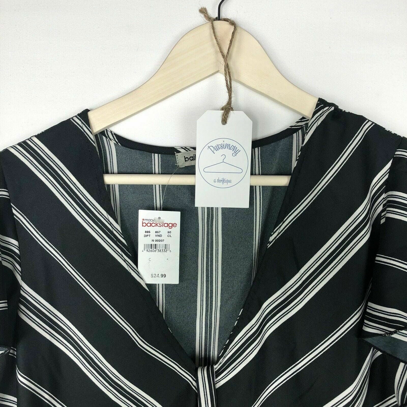 Bailey Blue Womens Size L Black White Striped Tie-Front Ruffle Dress NWT -  | Buy at Parsimony Shoppes