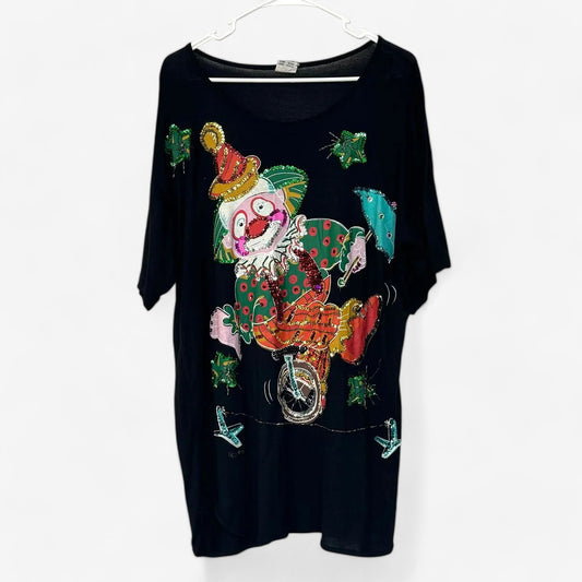 Bali Moon Women's Black Sequined Clown T-Shirt - Size XL