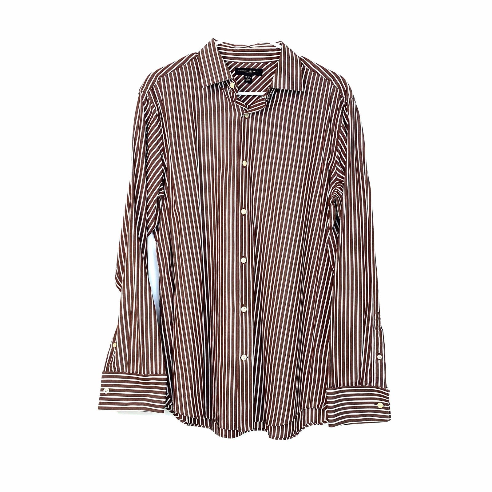 Banana Republic Mens Fitted Dress Shirt Size L Brown White Striped Fre Parsimony Shoppes
