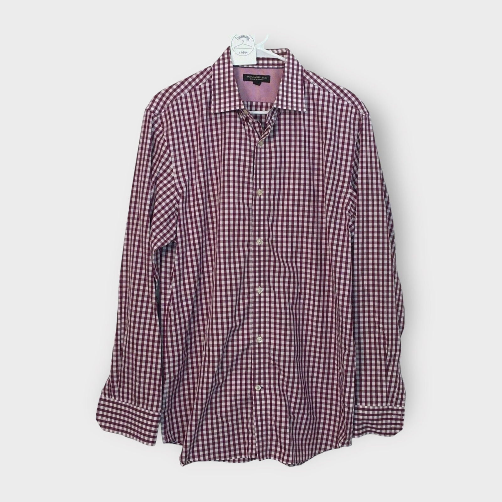 Banana Republic Mens Non-Iron Slim Fit Shirt | Size L | Magenta/White Gingham Check | EUC -  | Buy at Parsimony Shoppes