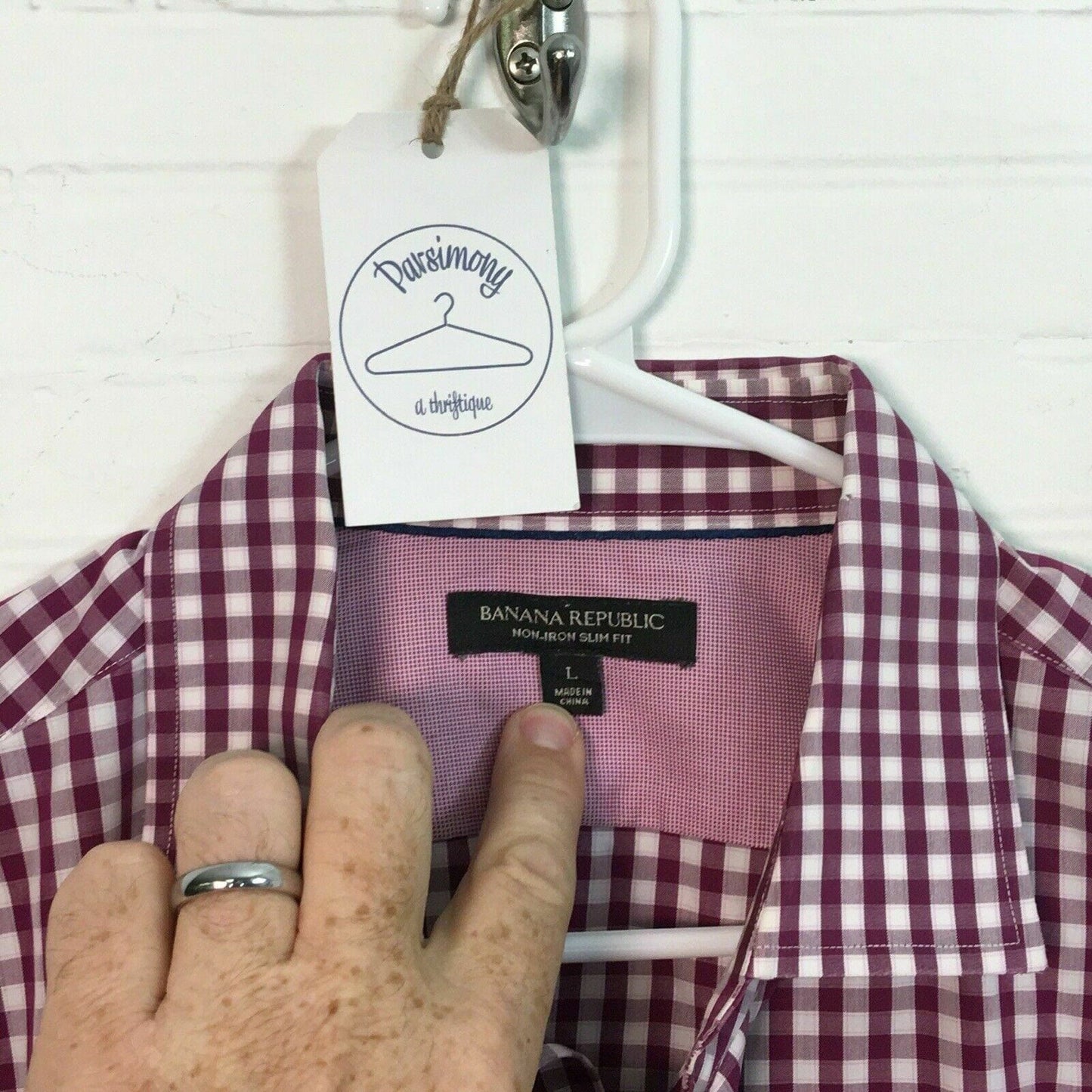 Banana Republic Mens Non-Iron Slim Fit Shirt | Size L | Magenta/White Gingham Check | EUC -  | Buy at Parsimony Shoppes