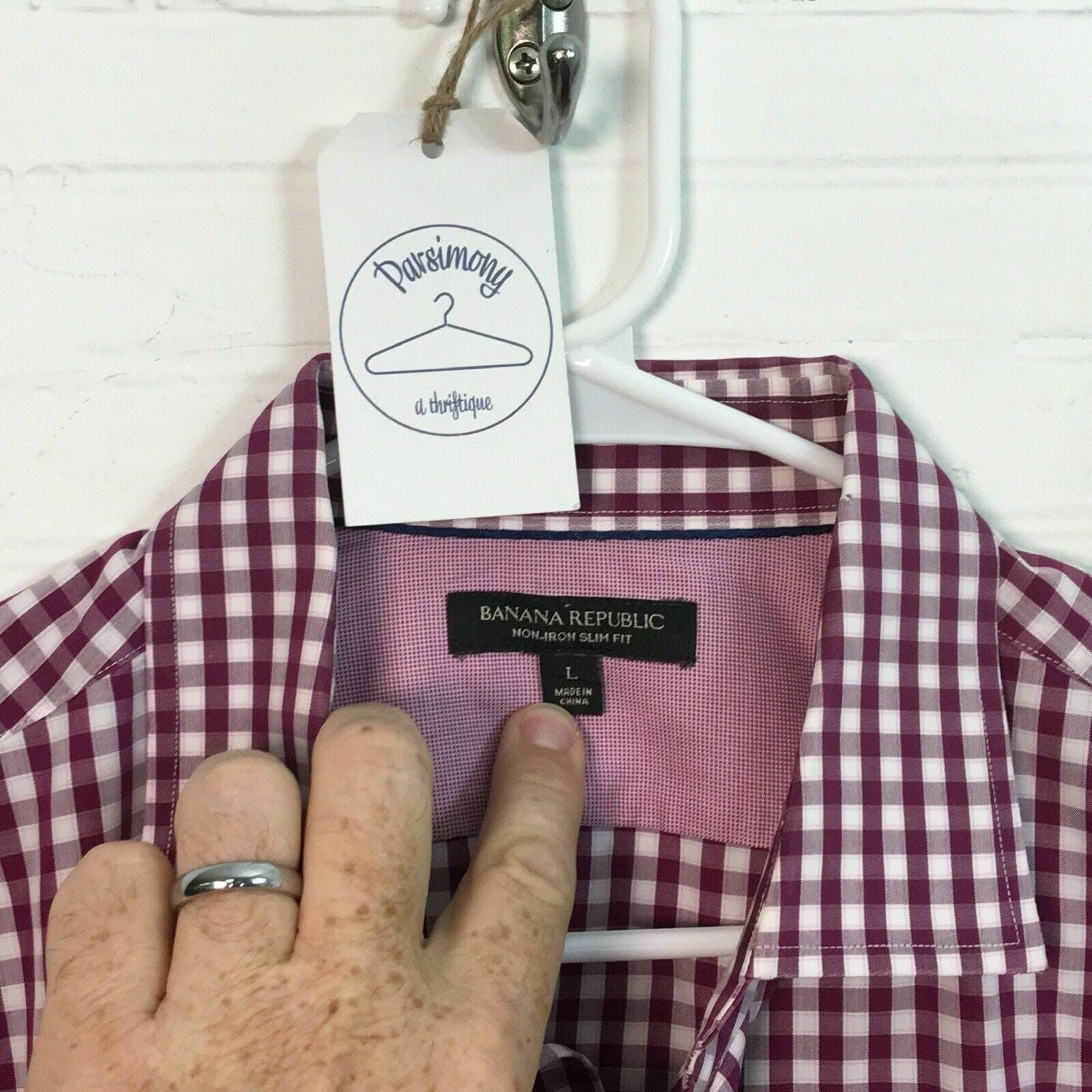 Banana Republic Mens Non-Iron Slim Fit Shirt | Size L | Magenta/White Gingham Check | EUC -  | Buy at Parsimony Shoppes
