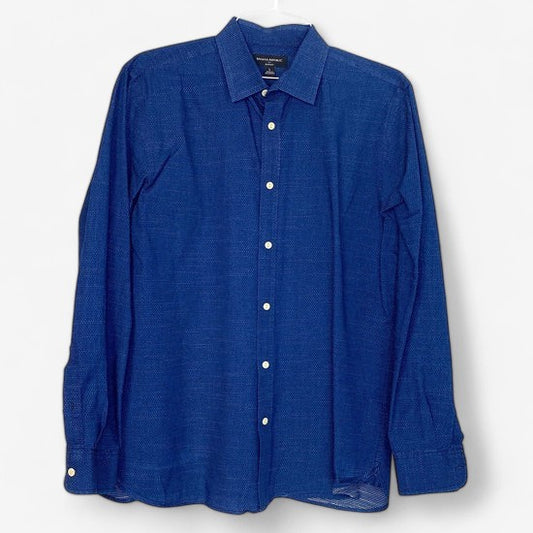 Banana Republic Men's Size L Blue & White Dotted Slim Fit Dress Shirt