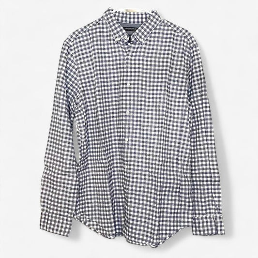 Banana Republic Men's Luxe Flannel Shirt - Gray and White Box Check, Camden Fit, Size L