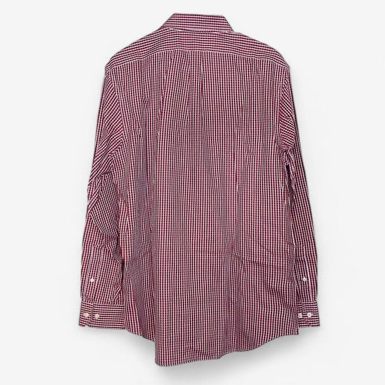 Banana Republic Men's Red and White Plaid Classic Fit Dress Shirt