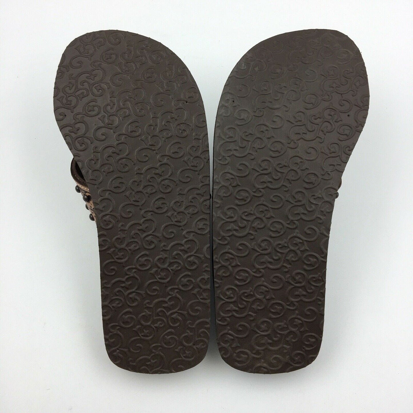 Blazin Roxx Women Size 6 ‘Montana’ Brown Tooled Leather Flip Flops Thongs #4119602 -  | Buy at Parsimony Shoppes