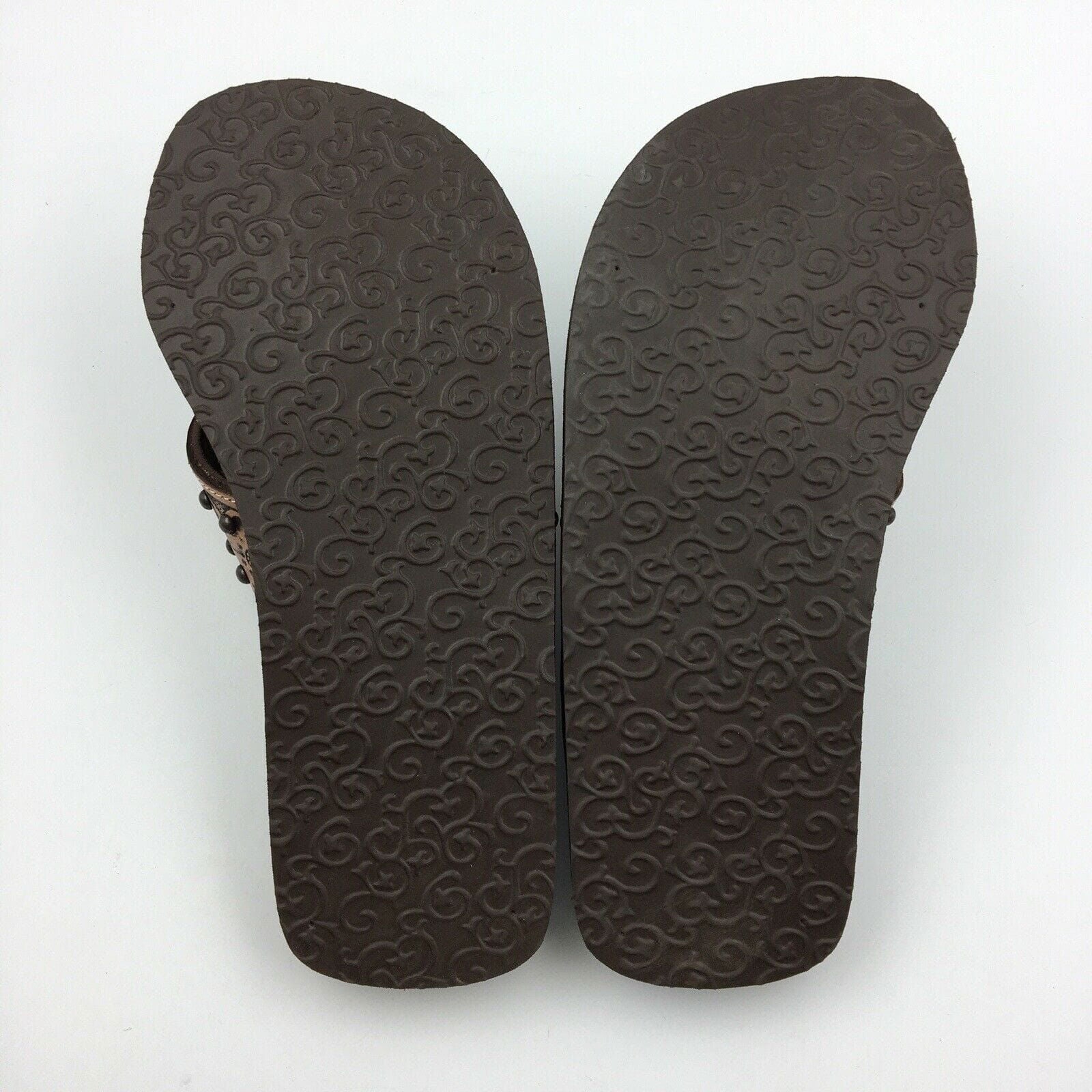 Blazin Roxx Women Size 6 ‘Montana’ Brown Tooled Leather Flip Flops Thongs #4119602 -  | Buy at Parsimony Shoppes
