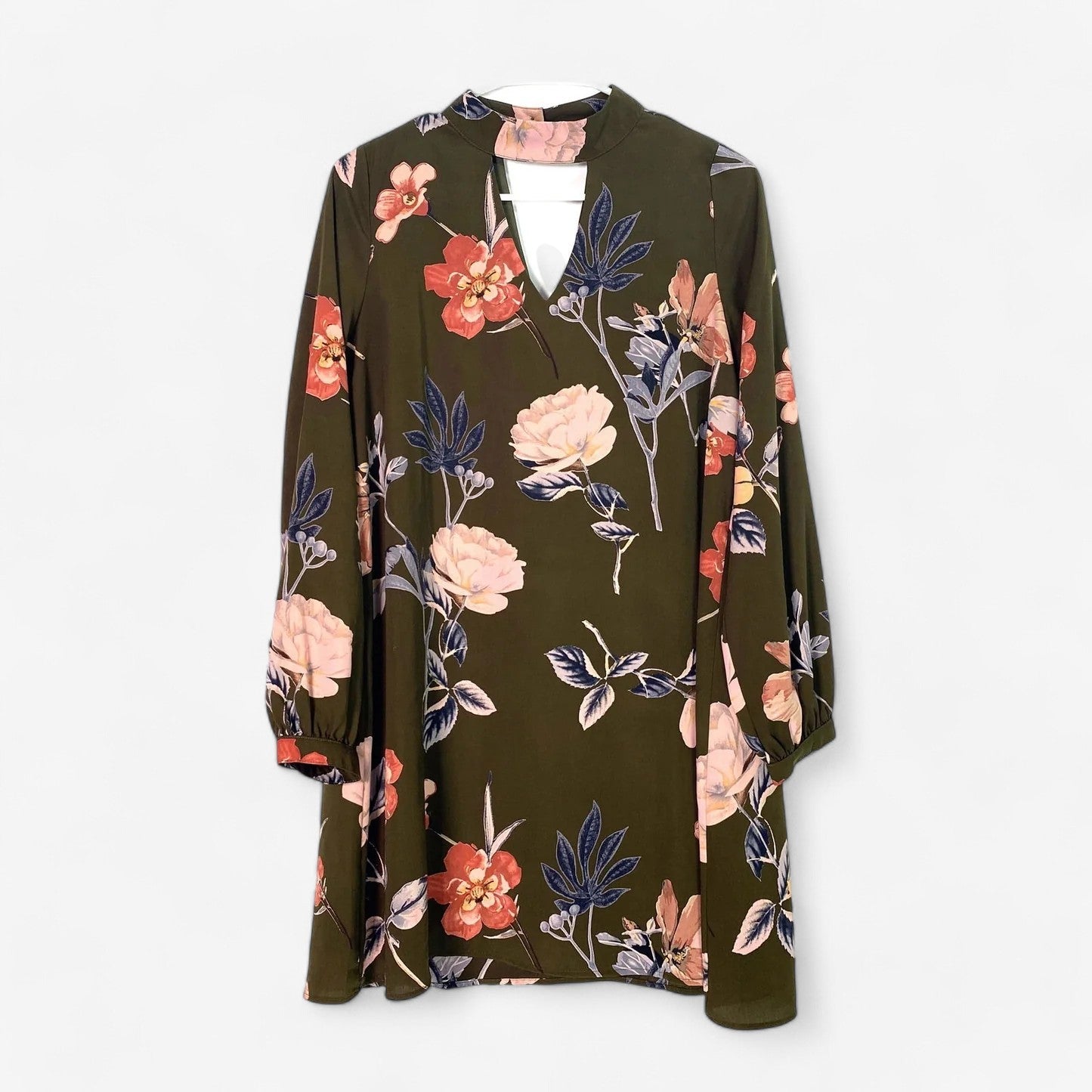 Blu Spero Women's Green Floral Long Sleeve Shift Dress - Size S